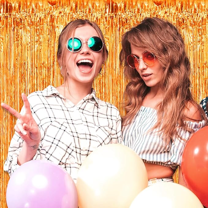 6 Pack Orange Foil Fringe Curtain Backdrop, 3.28Ft x 8.2Ft Metallic Tinsel Foil - Image 4