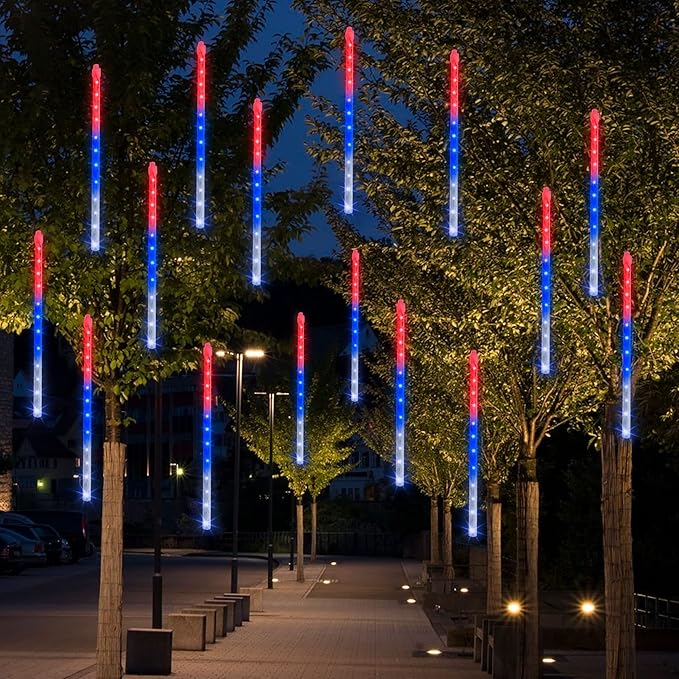 Dazzle Bright 4th of July Lights Decorations, 288LED Red Blue and White Meteor by DazzleBright