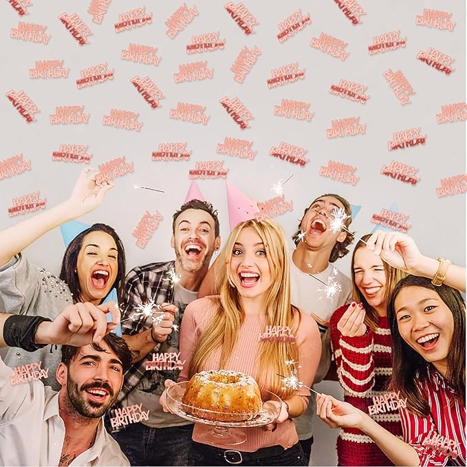 MARFOREVER Rose Gold Happy Birthday Glitter Confetti, Birthday Party Metallic - Image 2