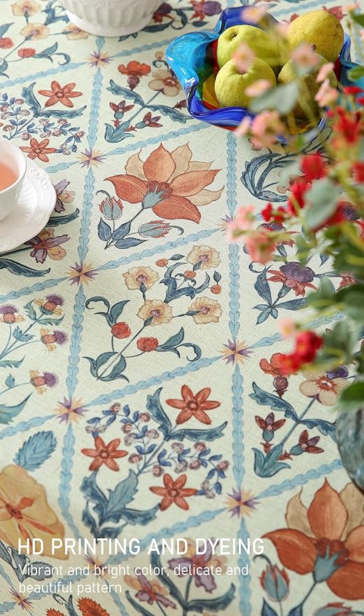 ISAENNE Designer Linen Elegant Round Tablecloth, Colorful Floral Bohemian Table - Image 5