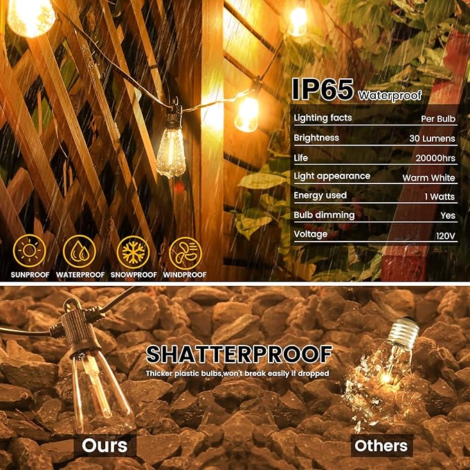 100FT Outdoor String Lights, LED Patio Lights - Image 3