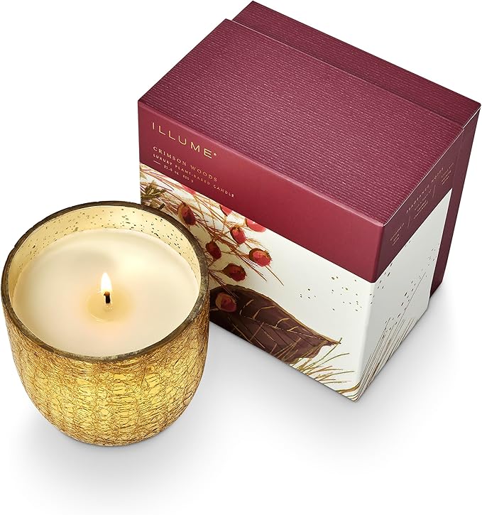 Illume Crimson Woods Large Boxed Crackle Glass Candle - Image 2