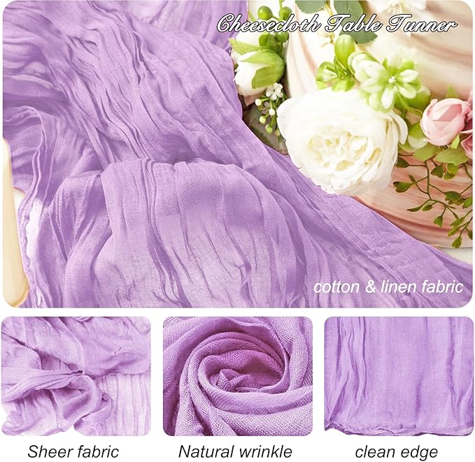 8 Pack 10Ft Table Runner 35x120 inch Purple Boho Gauze Table Cheese Cloth Long - Image 2