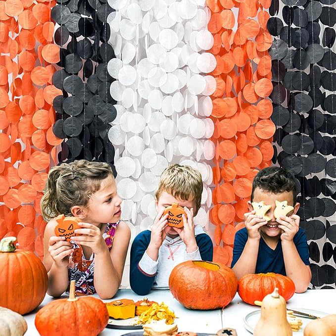 192 Ft Orange Black White Party Decorations Polka Dots Garland Streamer Backdrop - Image 4
