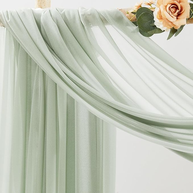 30" x 20Ft Wedding Arch Draping Fabric, 1 Panel Sage Green Sheer Curtain Drapes - Image 2