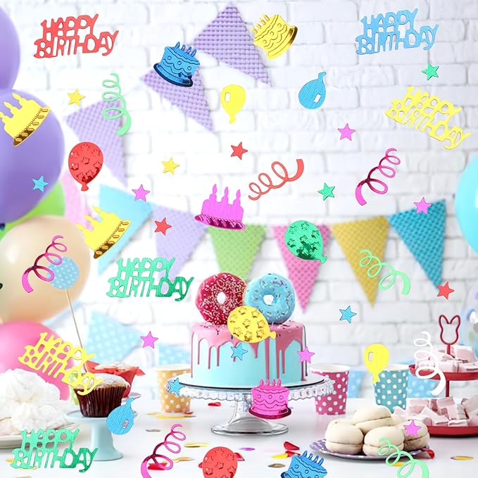 MARFOREVER Happy Birthday Glitter Confetti, Birthday Party Metallic Foil Table - Image 3