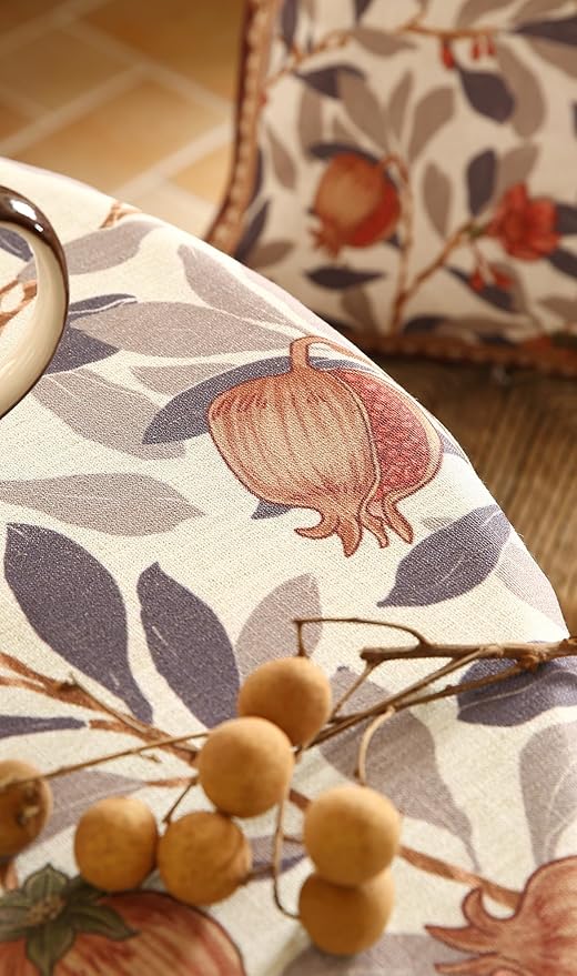 patdrea Designer Linen Round Tablecloth, Vintage Pomegranates and Leaves Tree - Image 9