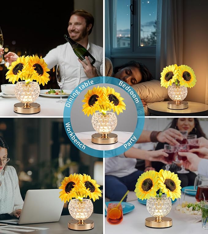 Sunflowers Lamp, Rechargeable Cordless Touch Table Lamp, 3-Colour Infinitely - Image 3