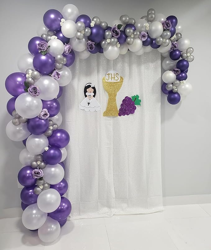 White Sequin Backdrop Curtain 8FTx8FT 1 Panel White Sequin Background - Image 2