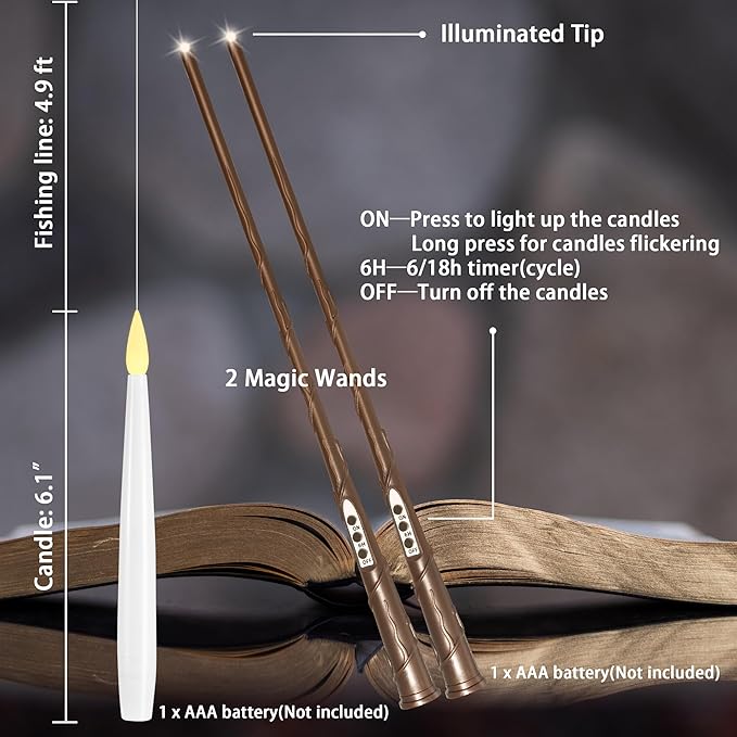Floating Candles with Wand, 20 Pack 2 Wands Halloween Magic Hanging Candles - Image 3