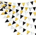 Black Gold Silver Party Decoration Triangle Pennant Banner Flag Metallic Fabric by pinkblume