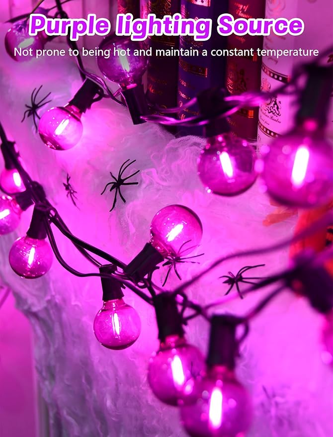 SUNSGNE G40 LED Purple Lights Outdoor, 25 Feet Halloween Purple String Lights - Image 3