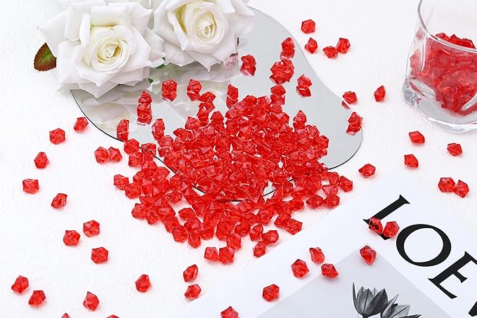 LAIDANLA 500PCS Red Acrylic Gems Vase Fillers Red Fake Ice Cubes Plastic - Image 2