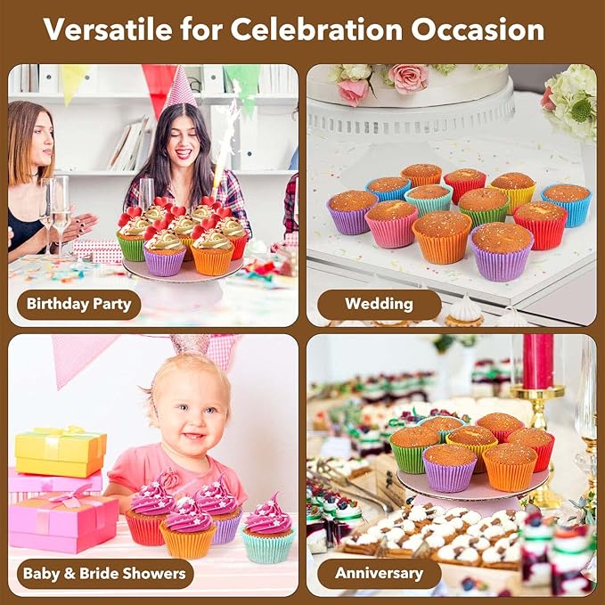 Gifbera Bright Rainbow Jumbo Cupcake Liners 400-Count, Large Solid Colorful - Image 7