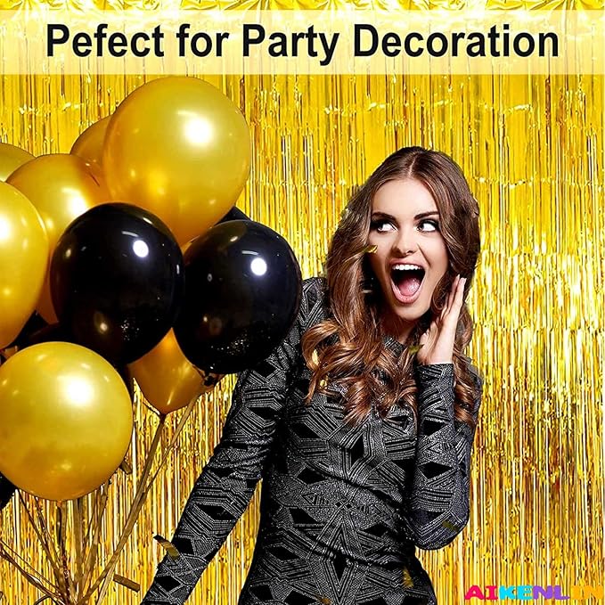 4 Pack Gold Foil Fringe Curtain Backdrop, 3.28Ft x 9.84Ft Metallic Tinsel Foil - Image 5