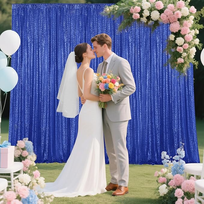 Navy Blue Sequin Backdrop Curtain 2 Pieces 2FTx8FT Glitter Photography Backdrop - Image 8