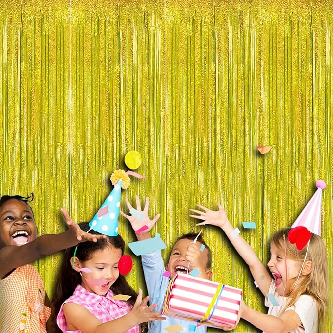 4 Pack Gold Tinsel Foil Fringe Curtain Backdrop, 3.28Ft x 8.2Ft Metallic - Image 3