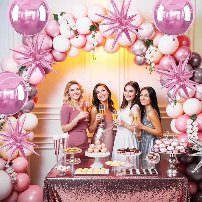 6Pcs Pink Foil Balloons, 22Inch Light Pink 4D Round Ball Balloon and Explosion - Image 5