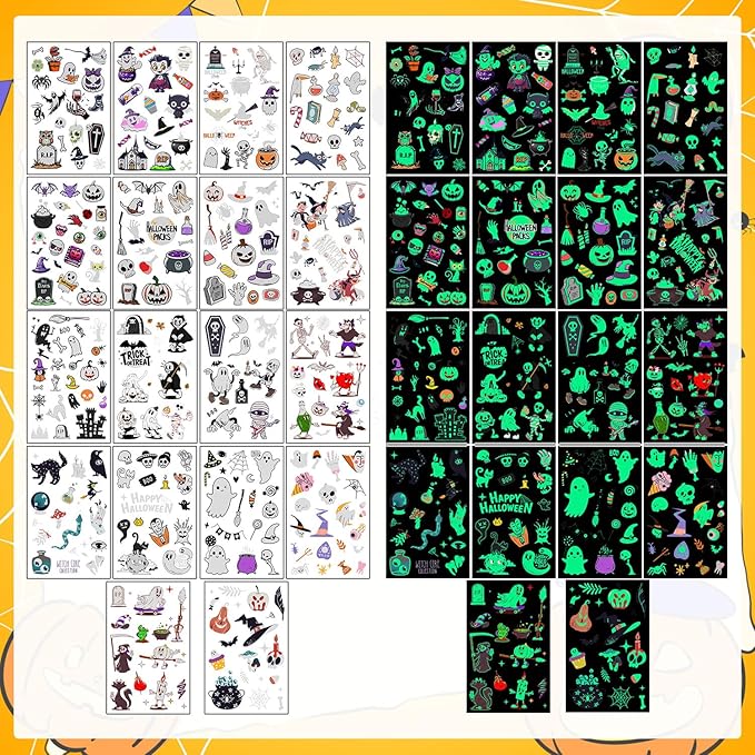 LOMIMOS 320PCS Glow in The Dark Halloween Temporary Tattoos - Image 2