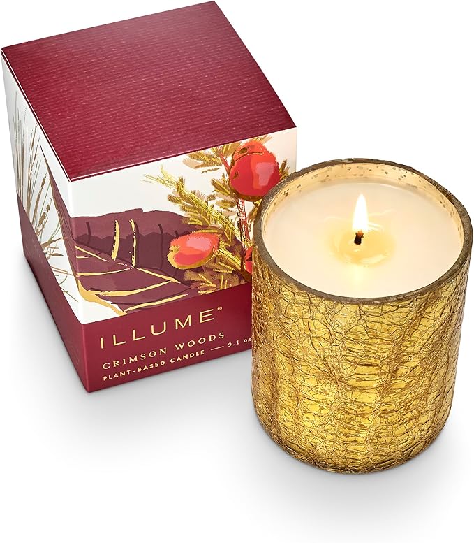 Illume Crimson Woods Small Boxed Crackle Glass Candle - Image 2