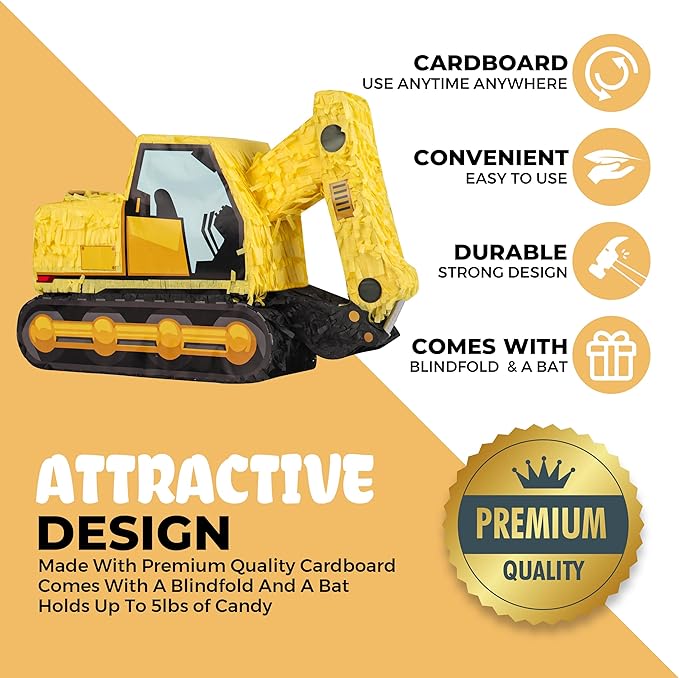 Excavator Pinatas Bundle with a Blindfold and Bat, Pinata - Image 4