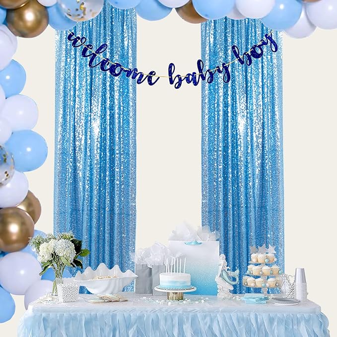 ShinyBeauty Baby Blue and Blue Sequin Backdrop - Image 3