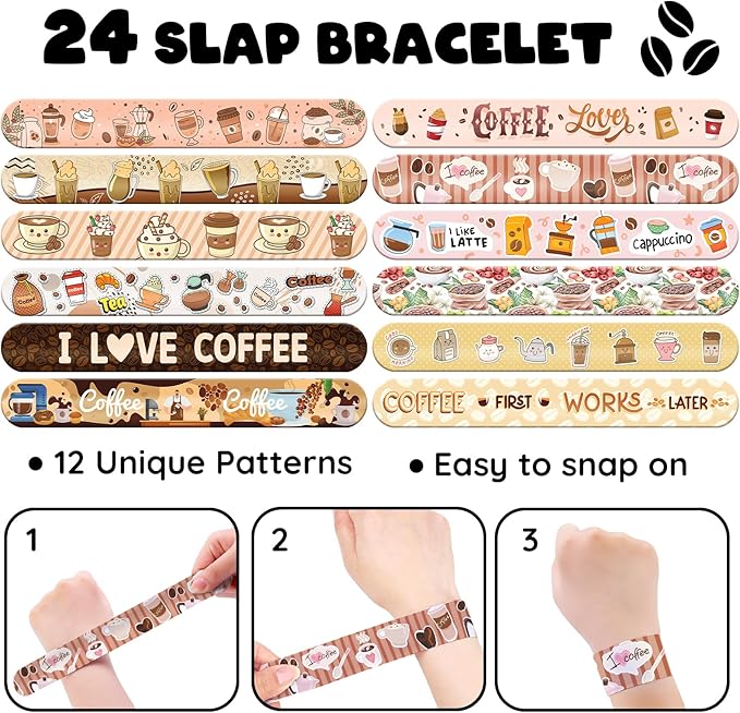 96 PCS Coffee Party Favors Set – 72 Pre-Cut Temporary Tattoos & 24 Slap - Image 5