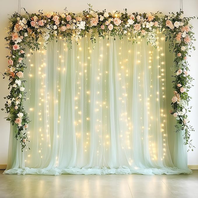 Fomcet Sage Green Tulle Backdrop Curtains by Fomcet