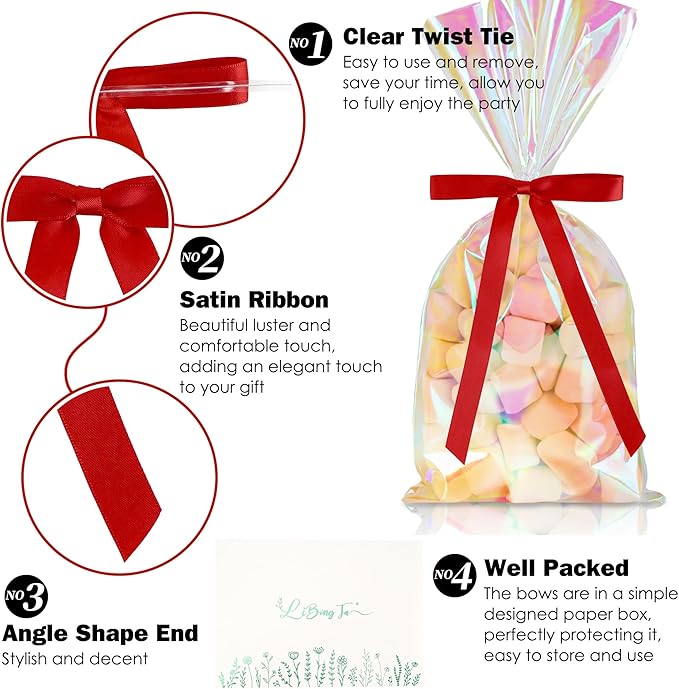 50 PCs Red Bow 5 Inch Long Tail Bows - Image 3
