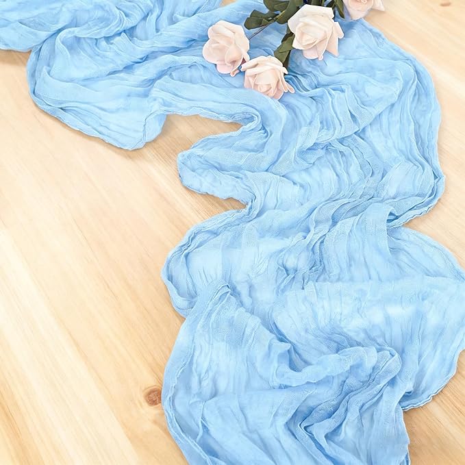 6 Pack Baby Blue Cheesecloth Table Runner 23x120 inch Rustic Boho Gauze Table - Image 2