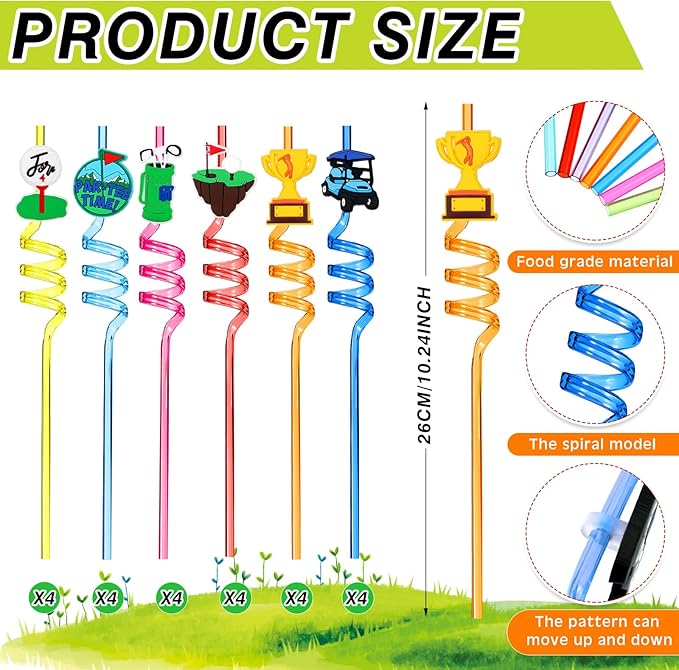 24 Pack Golf Party Decorations Favors Straws Golf Theme Birthday Party Supplies - Image 2