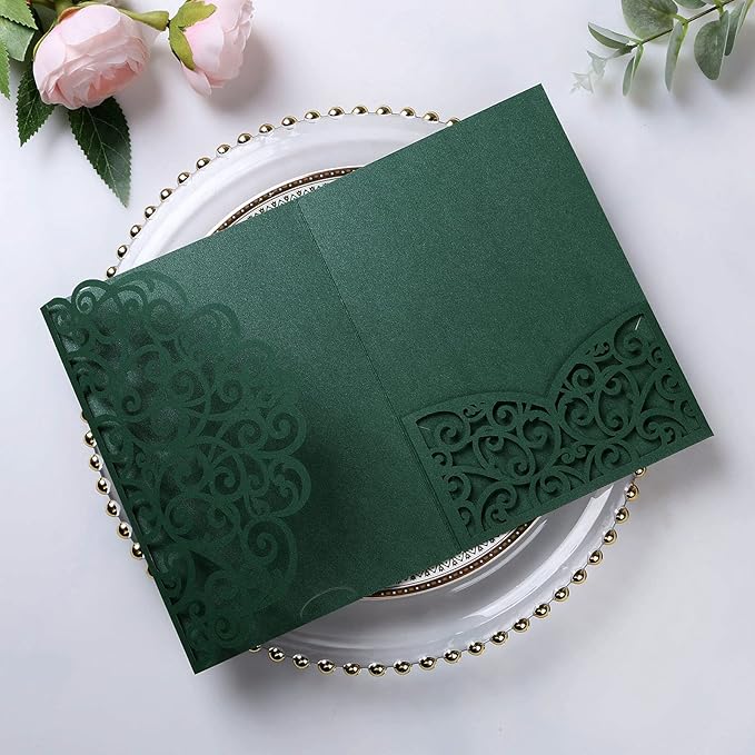 PONATIA 5.12 x 7.2 Emerald Green Laser Cut Invitation Cards - Image 3