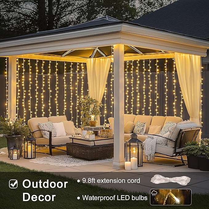 JMEXSUSS 300 LED Remote Control Christmas Curtain Lights, Plug in Fairy Curtain - Image 4