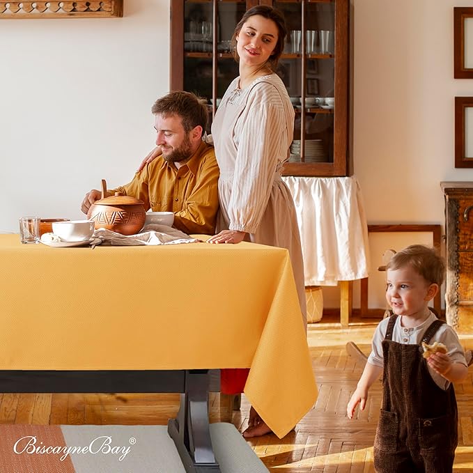 Biscaynebay Fall Tablecloth Textured Fabric 70x120 Inch Rectangular, Fall Gold - Image 3