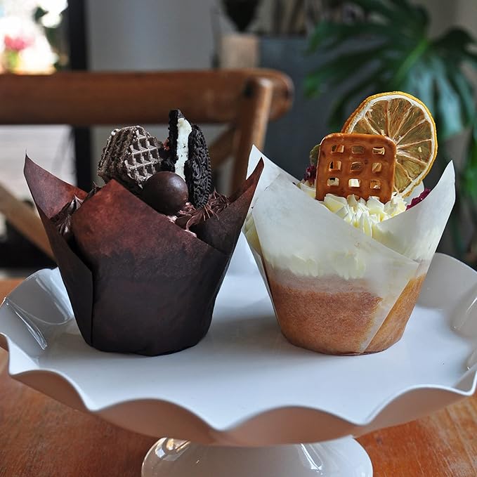 Large size White+Brown Tulip Baking Cups 2-1/4" x 4" Greaseproof paper baking - Image 4