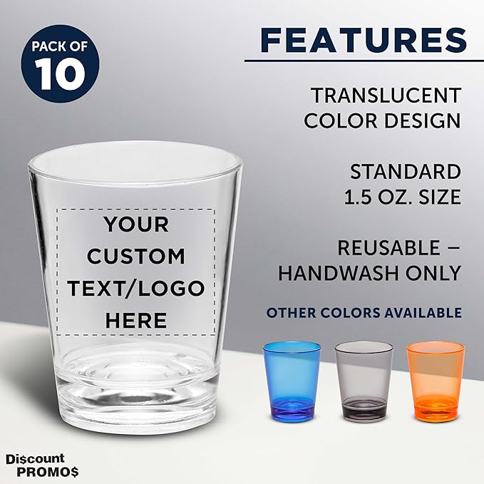 Custom Translucent Plastic Shot Glasses 1.5 oz. Set of 10, Personalized Bulk - Image 2
