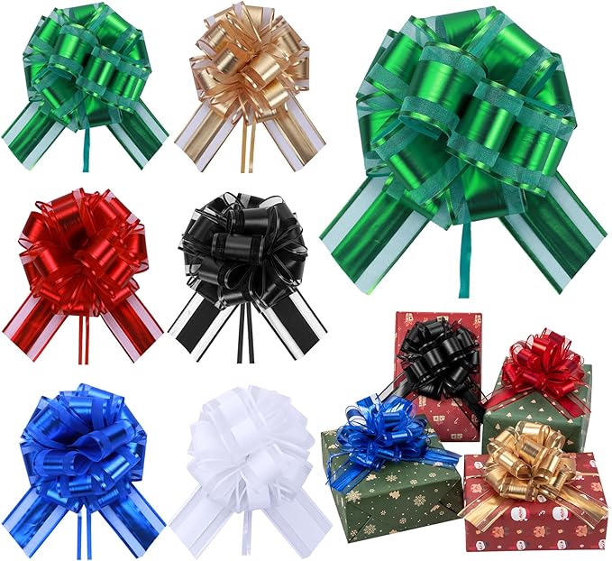 6 Pcs 6 Inch Golden Pull Bows, Party Decorations, Crafts Easy-to-Use Pull Bows by Unknown