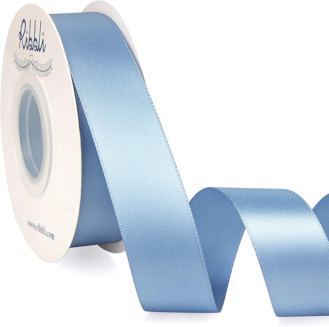 Ribbli Dusty Blue Satin Ribbon, Double Faced Satin 1 inch x Continuous 25 Yards by Ribbli