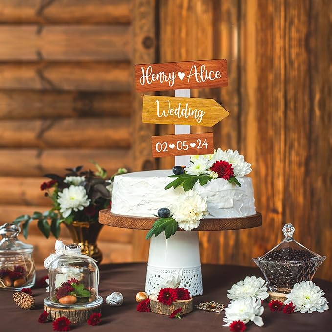 Personalized Rustic Fall Wedding Cake Topper in Wood Custom Bride & Groom Names by PartytoBe