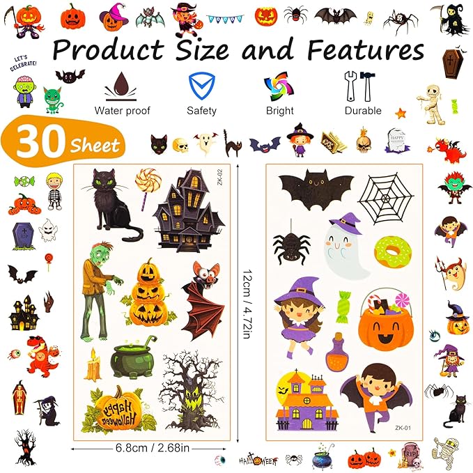 Tattoos for Kids, 300+ Mixed Styles Halloween Temporary Tattoos Stickers Set - Image 6