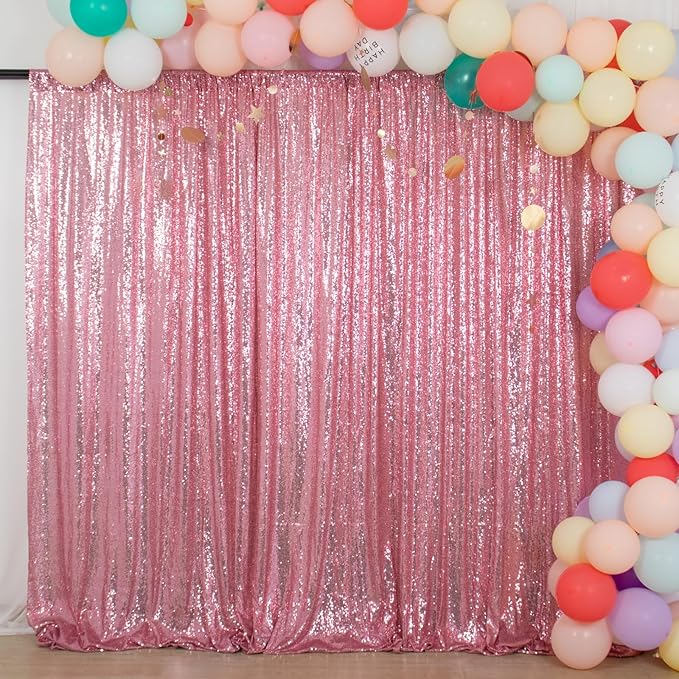 ShinyBeauty Rose Pink Backdrop 2FTx8FT Sequin Backdrops 8 Panels Photo - Image 2