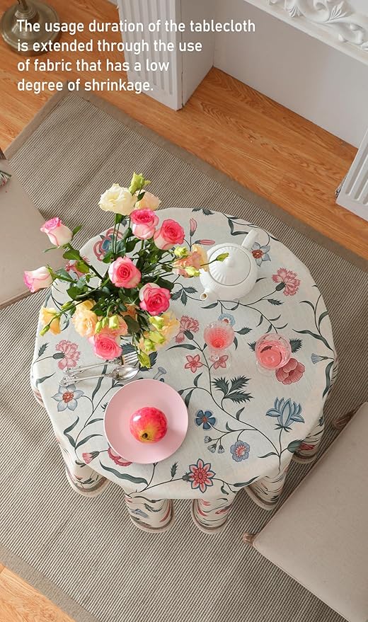 ISAENNE Designer Chinoiserie Linen Floral Small Round Tablecloth, Elegant Decor - Image 6