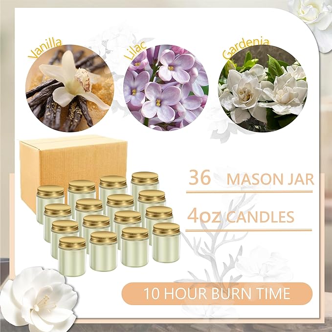 ACITHGL 36 Pcs 4oz Mini Mason Jar Candles Small Scented Candles Bulk - Image 3