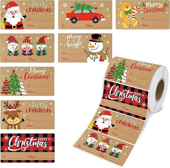 500 PCS Vintage Christmas Gift Tags, Christmas Name Tags Stickers Roll by Siawoy