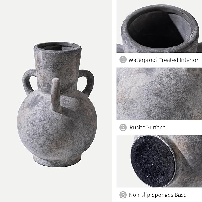 Rustic Grey Terracotta Ceramic Vase - Image 4