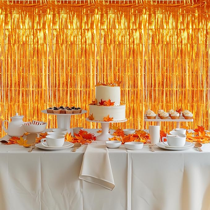 TONIFUL 3Pcs Orange Door Streamers, Photo Booth Backdrop Metallic Streamers - Image 4