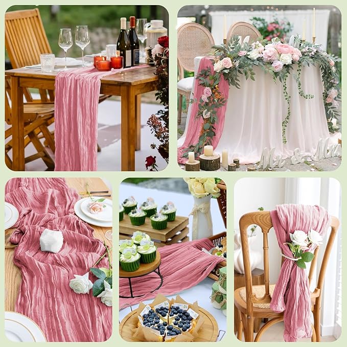 Asee'm 4pcs Cheesecloth Table Runner 120 Inches Dusty Rose Boho Gauze Cheese - Image 7