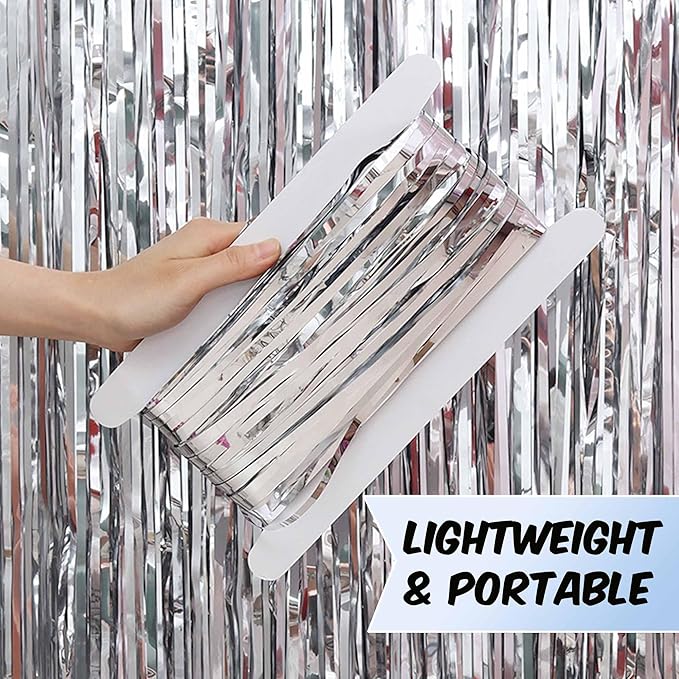 3 Pack Silver Foil Fringe Curtains Backdrop, 3.28 x 9.8 Ft Metallic Streamers - Image 4