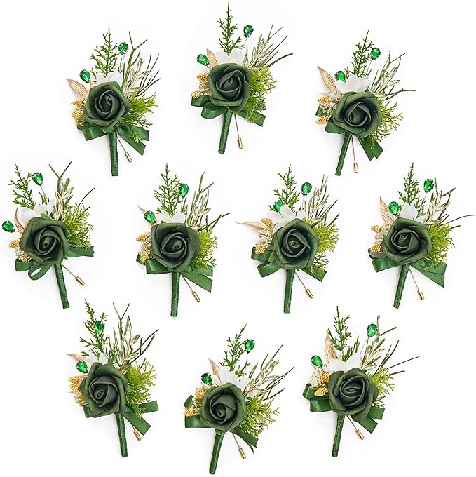 Serwalin 10Pcs Boutonniere for Men, Artificial Flowers for Wedding Decor Prom by Serwalin