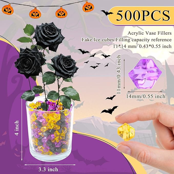 YATOJUZI 500pcs Fake Ice Cubes Halloween Decor Acrylic Crushed Rocks Vase - Image 3
